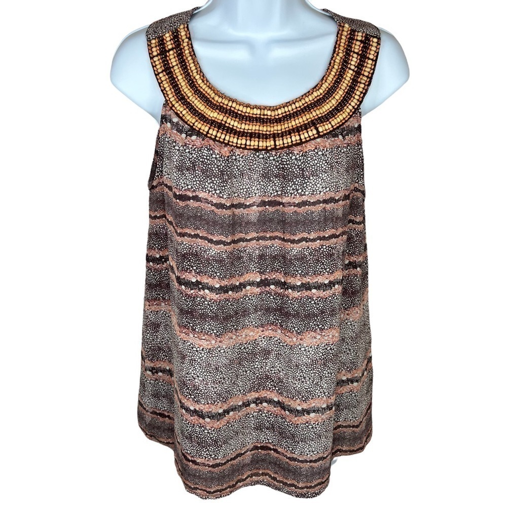 MDalia Beaded Sleeveless Blouse Boho Pink Purple Medium 8 10